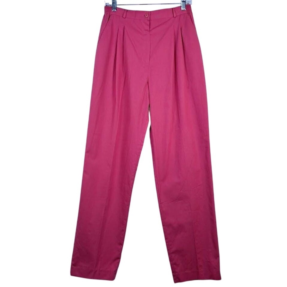 Herman Geist Vintage 80s Pink Cotton Pleated High Waisted Trousers Pants 14